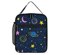 Borsa Termica Porta Pranzo Isolata Cielo Notturno Borsa Porta Pranzo Riutilizzabile con Tasca Laterale, Pianeti Colorati Stelle Piccola Borsa Termica per Pasti Termici Borsa per Uomo Donna Lavoro
