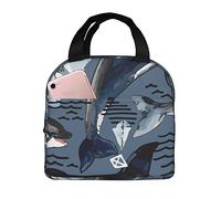 Borsa Termica Porta Pranzo Save Killer Whale Navy Borsa Termica Per Il Pranzo Donne Uomini Organizzatore Del Piccola, Per All'Aperto Picnic, Campeggio, Shopping, 20x22cm