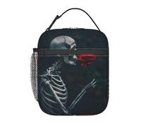 Borsa Termica Porta Pranzo Skeleton with Red Roses a Prova di Perdite Borsa Portapranzo Portatile Borse Frigo per Donna Uomo Spiaggia