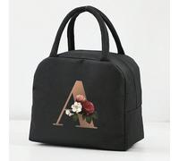 Borsa termica portatile per il pranzo con stampa floreale e lettera in oro, chiusura con cerniera, contenitore per il pranzo refrigerato per il picnic, design con lettera personalizzata A,B,C,D,Q,W,E,