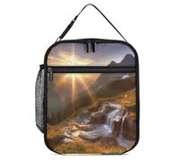Borsa termica portatile per il pranzo, isolata, con stampa di montagna e alba, con tasca laterale in rete, resistente all'acqua, a tenuta stagna, morbida, durevole, per uomini e donne, per lavoro