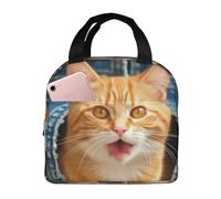Borsa termica riutilizzabile per il pranzo con gatto arancione che sporge la lingua scatola per il pranzo per donne uomini portatile a tenuta stagna borsa per il pranzo più fresca contenitori per il