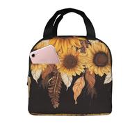 Borsa termica riutilizzabile per il pranzo con girasoli con piuma, per donne e uomini, portatile, a tenuta stagna, borsa per il pranzo, contenitori per il pranzo per lavoro, viaggi all'aperto