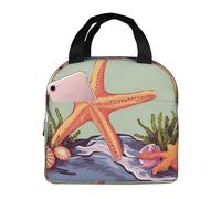 Borsa termica riutilizzabile per il pranzo con illustrazione di stelle marine e alghe per donne uomini portatile a tenuta stagna borsa per il pranzo contenitori per il pranzo per lavoro viaggi