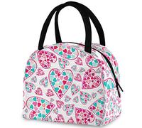 Borsa termica riutilizzabile per il pranzo con motivo a cuori d'amore con tasca frontale, chiusura a cerniera, borsa termica termica per uomo, donna, lavoro, picnic, viaggi, spiaggia, pesca