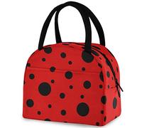 Borsa termica riutilizzabile per il pranzo con motivo a pois rotondi Ladybug con tasca frontale, chiusura termica con cerniera isolata, borsa termica per lavoro scolastico, picnic, viaggi, pesca, spia