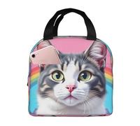 Borsa termica riutilizzabile per il pranzo da donna, per uomo, con gatto bianco e occhi verdi che guardano il cielo, portatile per ufficio, viaggi, lavoro, picnic, campeggio, borsa termica a tenuta st