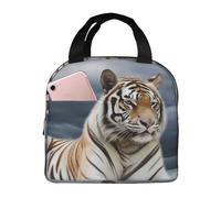 Borsa termica riutilizzabile per il pranzo Majestic Tiger appoggiata su una roccia con cielo nuvoloso Lunch Box per donne uomini portatile a tenuta stagna borsa per il pranzo più fresco contenitori