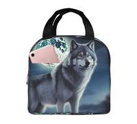 Borsa termica riutilizzabile per il pranzo, motivo: lupo sotto la luna, per donne e uomini, portatile, a tenuta stagna, borsa per il pranzo, contenitori per il pranzo per lavoro, viaggi all'aperto