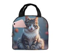 Borsa termica riutilizzabile per il pranzo, per donne, per uomini, con gatto adulto sulle zampe posteriori e occhi chiusi, portatile per ufficio, viaggi, lavoro, picnic, campeggio, borsa termica a ten
