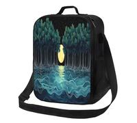 Borsa termica riutilizzabile per il pranzo, per donne, per uomini, per adulti, con alberi e acque illuminate dalla luna, portatile, per ufficio, viaggi, lavoro, picnic, campeggio, borsa termica a tenu