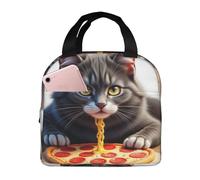 Borsa termica riutilizzabile per il pranzo, per donne, per uomini, per adulti, con gatto, pizza e formaggio, portatile, per ufficio, viaggi, lavoro, picnic, campeggio, borsa termica a tenuta stagna, p