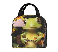 Borsa termica riutilizzabile per il pranzo rana seduta all'interno della cerniera con fiori all'interno della scatola del pranzo per donne uomini portatile a prova di perdite borsa per il pranzo più
