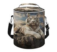 Borsa termica rotonda morbida, con tigre maestosa appoggiata su una stampa a roccia, 15 l, pieghevole, portatile, a prova di perdite, isolata, borsa termica per picnic, campeggio, spiaggia, attività