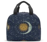 Borsa termica termica celestiale con sole e luna, astrologia mistica, per la scuola dei bambini, portatile, 23 x 13 x 21 cm (05)