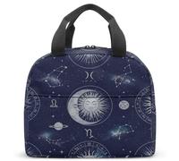 Borsa termica termica celestiale con sole e luna, astrologia mistica, per la scuola dei bambini, portatile, 23 x 13 x 21 cm (06)