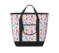 Borsa termica termica con numeri colorati matematici, grandi borse termiche isolate per alimenti, borse della spesa isolate con cerniera superiore per viaggi e picnic