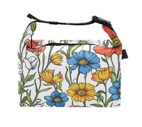 Borsa termica termica per bambini, motivo floreale, con tulipani, garofano, basilico, bianco, borsa termica per il pranzo da donna, per campeggio all'aperto