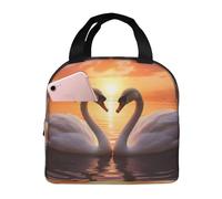 Borsa termica termica per il pranzo con cigni che nuotano sul lago, per donne e uomini, al tramonto, a prova di perdite, per lavoro, scuola, picnic, escursionismo