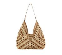 Borsa tessuta di grande capacità - Strada sulla spiaggia estiva ad alto volume, borse retrò in paglia | Ampio compagno di vacanza con manici rinforzati e chiusura sicura per le necessità, Marrone