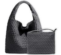 Borsa tessuta di modo per le donne Borsa a tracolla con manico superiore in neoprene Hobo Tote Retro Borsa da polso Borsa da viaggio Lavoro Shopping quotidiano, Grigio