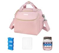 Borsa tiralatte indossabile, borsa termica da viaggio compatibile con Momcozy/Medela/Elvie/Willow tiralatte con impacco di ghiaccio e tappetino resistente all'acqua, per 6 biberon fino a 255 g, rosa
