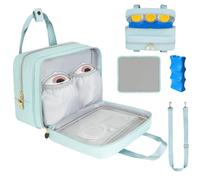 Borsa tiralatte indossabile con scomparto refrigerante, borsa da viaggio compatibile con Willow, Elvie, Medela Pump e Momcozy S12 Pro, custodia per parti di pompa e bottiglie, blu