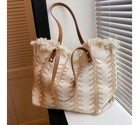 Borsa tote a frange di paglia, leggera borsa a tracolla alla moda, squisita borsa da spiaggia estiva, borsa a grande capacità per donne, borsa scolastica, grande capacità, portatile, casual classica,