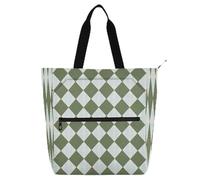 Borsa tote a quadri verde giallo bianco carino libro per bambini, studenti adulti leggera resistente riutilizzabile biblioteca borsa per la scuola e tempo di gioco arcobaleno