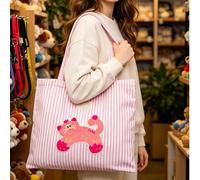 Borsa tote a righe con gatto, borsa a mano vintage con toppe a righe rosa e bianche con piccola borsa per il trucco, borsa tote in tela di grande capacità per donne, cerniera abbinata, borsa a spalla 