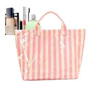 Borsa Tote A Righe | Grande Borsa Da Viaggio Lucida E Impermeabile | Tote Bag - Per Le Donne, L'Estate, I Viaggi, Il Lavoro, Lo Sport, La Piscina, La Scuola, L'Università, Beige Rosa, Se référer au