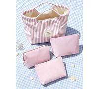 Borsa tote a righe rosa e pochette abbinata, design color-block alla moda, borsa da spiaggia bohémien a righe, borsa tote in tela a righe francese per le vacanze, borsa della spesa riutilizzabile e re
