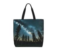 Borsa tote ad alta capacità, leggera, resistente, riutilizzabile, con stampa di alberi e cielo notturno progettata per lo shopping quotidiano