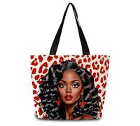 Borsa Tote African American Red Leopard Zaino Casual Borsa Lavabile Con Manici Shopper In Tela, Per Lavoro, Yoga, Quotidiano Vita, 50x40cm