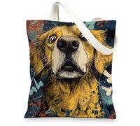 Borsa tote artistica in tela con cane, design colorato, borse per la spesa riutilizzabili, leggere e lavabili, per palestra, viaggi, spiaggia, picnic, 33 x 38 cm