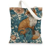 Borsa tote artistica in tela, design vintage con volpe floreale, borse per la spesa riutilizzabili, eleganti borse a tracolla botaniche leggere lavabili per viaggi, spiaggia, generi alimentari, 33 x