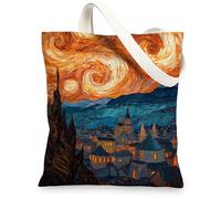 Borsa tote artistica in tela, motivo a vortice vintage, ecologiche, riutilizzabili, borse per la spesa, leggere e lavabili, per viaggi, all'aperto, spiaggia, 33 x 38 cm