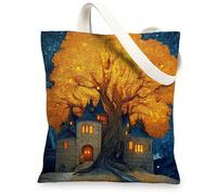 Borsa tote artistica in tela, motivo albero fantasioso, borsa per la spesa riutilizzabile, leggera e lavabile, tracolla tote per viaggi, spiaggia, picnic, 33 x 38 cm