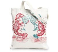Borsa tote artistica in tela, motivo frutti di mare vintage, borse per la spesa riutilizzabili, leggere e lavabili, per spiaggia, picnic, viaggi, 33 x 38 cm