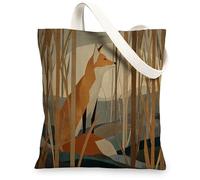Borsa tote artistica in tela, motivo volpe ispirato alla natura, borse per la spesa riutilizzabili, motivo bosco rustico, leggera, lavabile, borsa in tela per viaggi, palestra, spiaggia, 33 x 38 cm