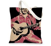 Borsa tote artistica vintage, in tela, con donna che suona la chitarra, borsa per la spesa riutilizzabile, leggera e lavabile, borsa in tela per palestra, viaggi, spiaggia, picnic, 33 x 38 cm