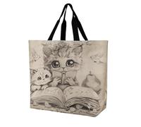 Borsa Tote Cat Reading With Friend Print Zaino Casual Borsa Grande Capacità Riutilizzabile Tracolla, Per Yoga, Lavoro, Quotidiano Vita, 50x40cm