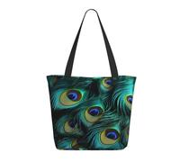 Borsa Tote Close-Up Of Peacock Feathers Borsa Donna Tote In Tela Casuale Con Manici Shopper In Tela, Per Quotidiano Vita, Yoga, Scuola, 50x40cm
