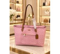 Borsa tote Coach Station originale in pelle tela firmata oro rosa cipria CEA21