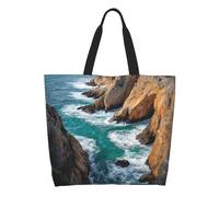 Borsa Tote Coastal Cliffs With Cyan Ocean Waves Donna Borsetta Moda Tote Bag Casual Borse A Mano Per Ufficio Shopping Lavoro