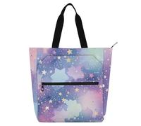 Borsa tote colorata per bambini, motivo: galassia, stelle, nuvole, colori pastello, per ragazzi, ragazze, donne, impermeabile, borsa per attività artistica, con cerniera, per scuola, shopping