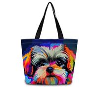 Borsa Tote Colorful Shih Tzu Zaino Casual Borsa Casuale Riutilizzabile Tracolla, Per Scuola, Lavoro, Shopping, 50x40cm