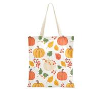 Borsa tote con manici da donna, leggera, regalo di Natale, illustrazione floreale per il Ringraziamento, Foglie d'autunno Zucca e Bacche di sorbo, Taglia unica