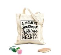 Borsa tote con manico piatto in nastro Frasi commemorative di Natale Un momento tra le nostre braccia Una vita nei nostri cuori Tessuto spesso 12 once Sostituisce lo zaino scolastico 31x36cm Media