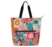 Borsa tote con parole d'arte colorate con sole e scritta in lingua inglese "Cute Book", per bambini, donne, uomini, gotico, impermeabile, con cerniera, per scuola, shopping, generi alimentari
